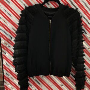 Zara Black Bomber Jacket with Textured Sleeves